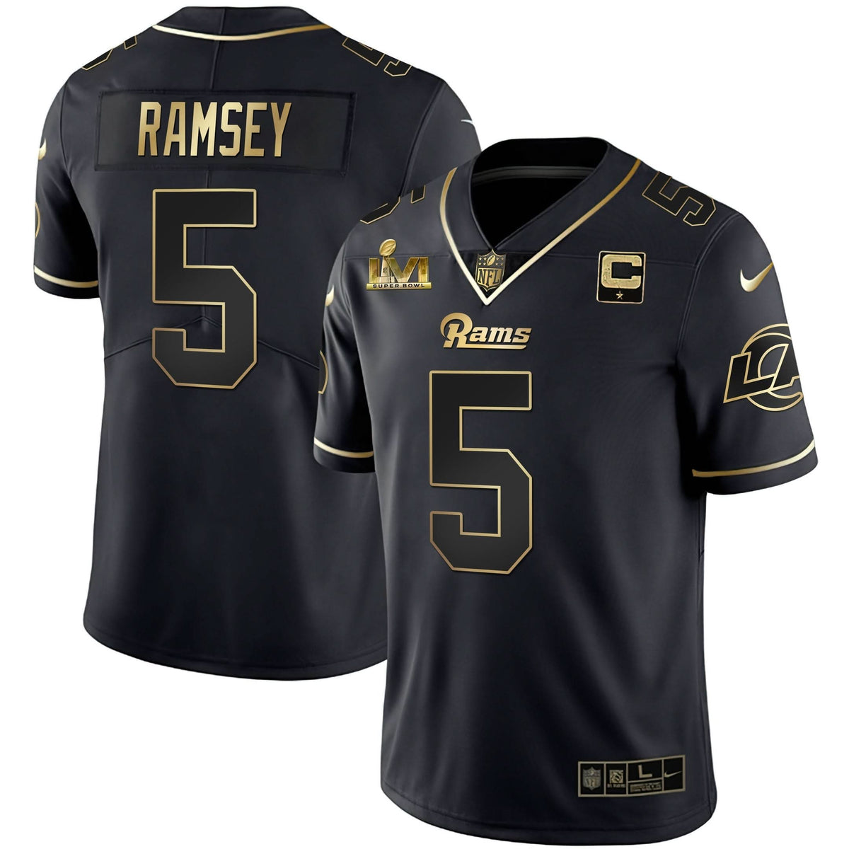 LAR Super Bowl LVI White Gold & Black Gold Jersey