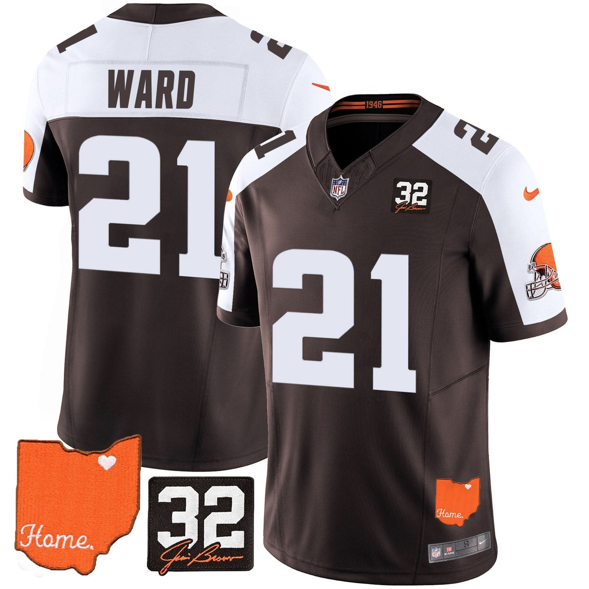 CLE #32 Jim Brown Memorial & Home Patch Vapor Limited Jersey