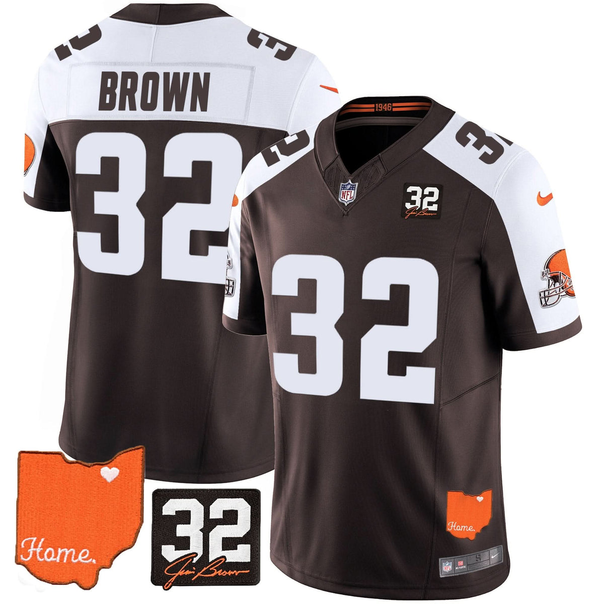 CLE #32 Jim Brown Memorial & Home Patch Vapor Limited Jersey