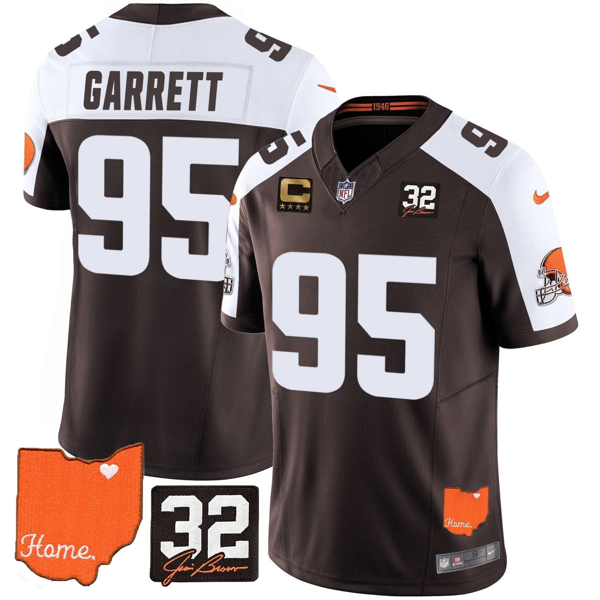 CLE #32 Jim Brown Memorial & Home Patch Vapor Limited Jersey