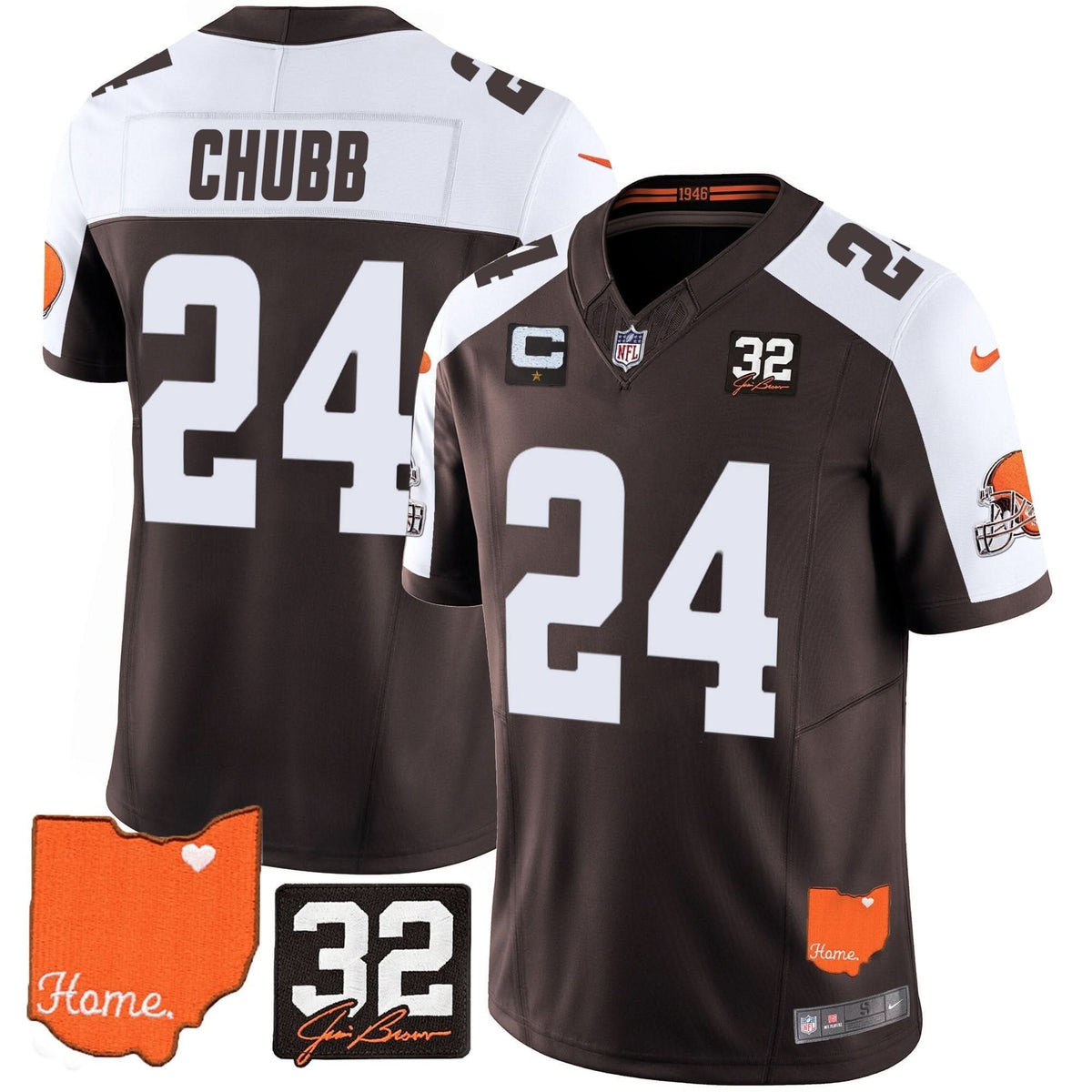 CLE #32 Jim Brown Memorial & Home Patch Vapor Limited Jersey