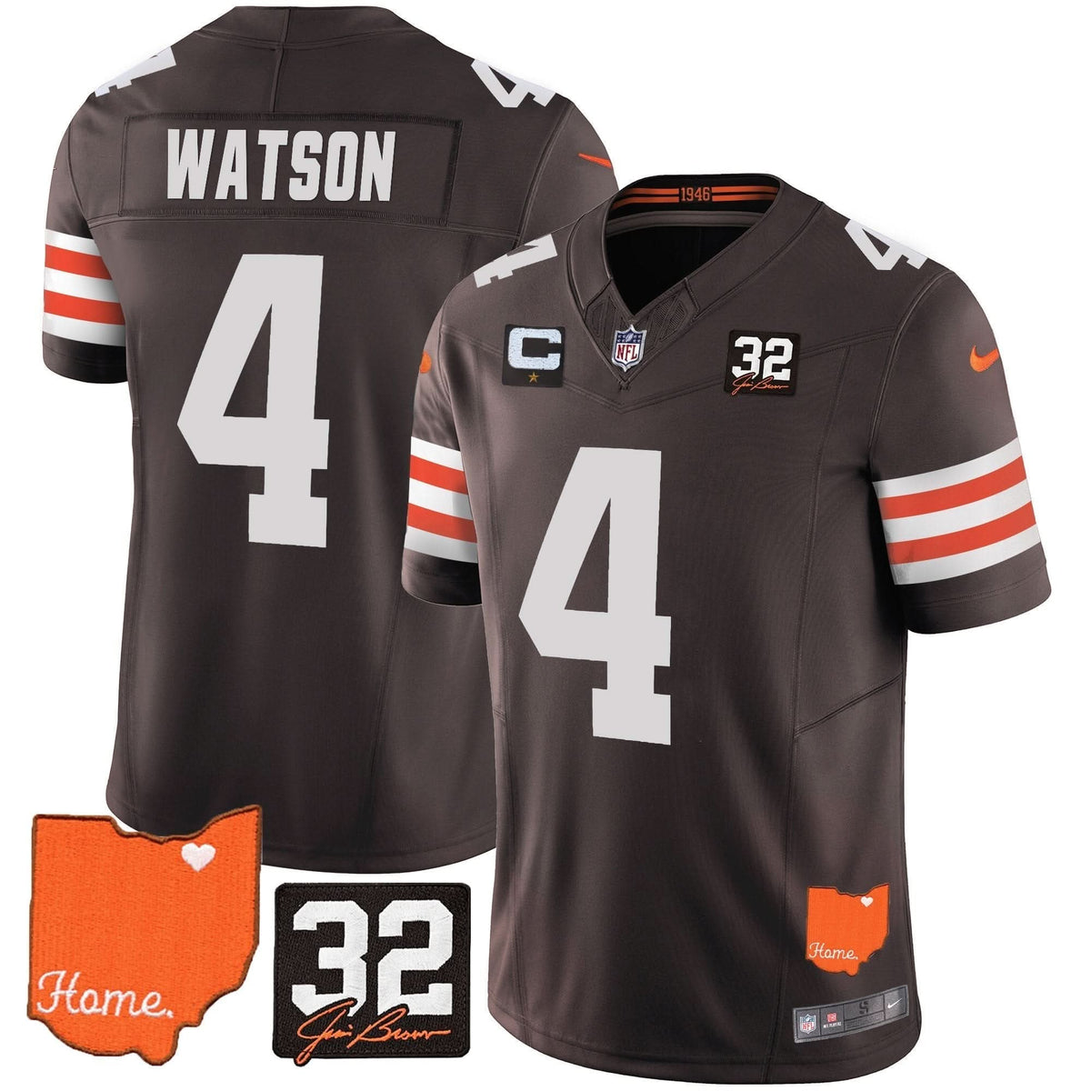 CLE #32 Jim Brown Memorial & Home Patch Vapor Limited Jersey