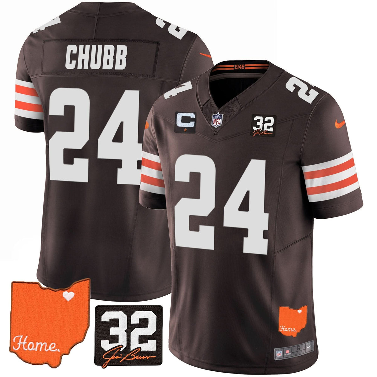 CLE #32 Jim Brown Memorial & Home Patch Vapor Limited Jersey