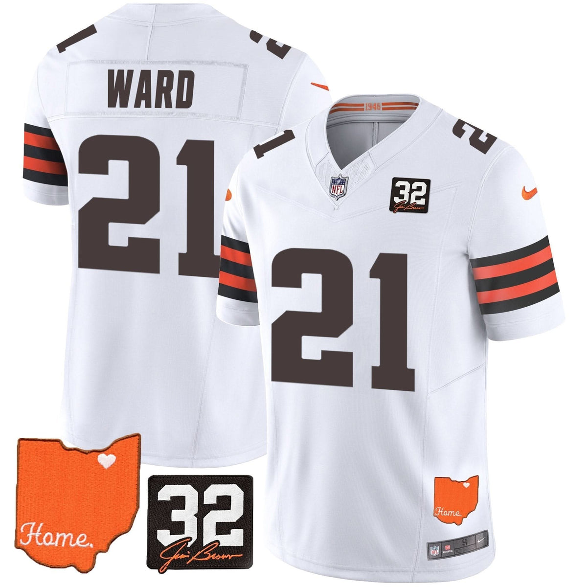 CLE #32 Jim Brown Memorial & Home Patch Vapor Limited Jersey
