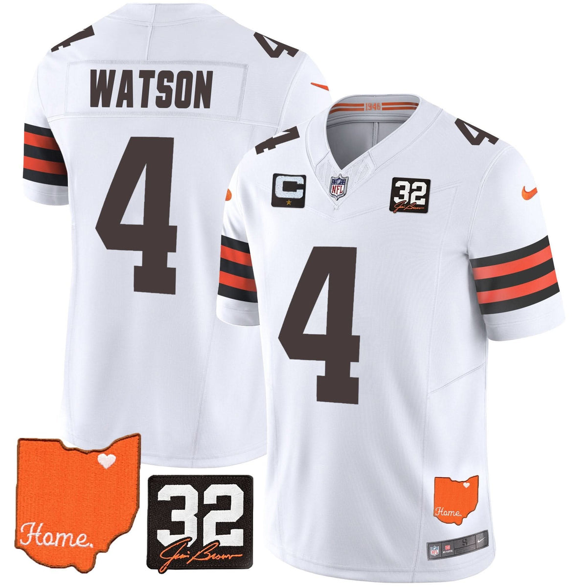 CLE #32 Jim Brown Memorial & Home Patch Vapor Limited Jersey