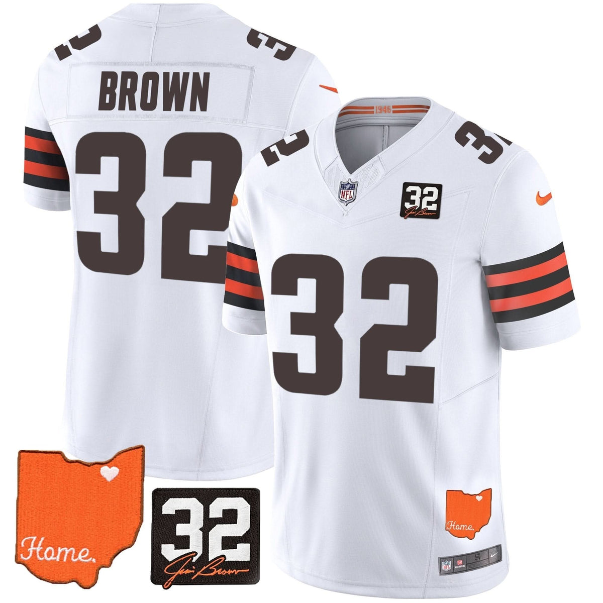 CLE #32 Jim Brown Memorial & Home Patch Vapor Limited Jersey