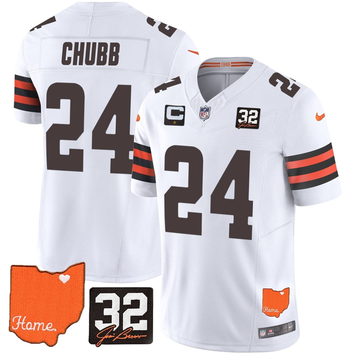 CLE #32 Jim Brown Memorial & Home Patch Vapor Limited Jersey