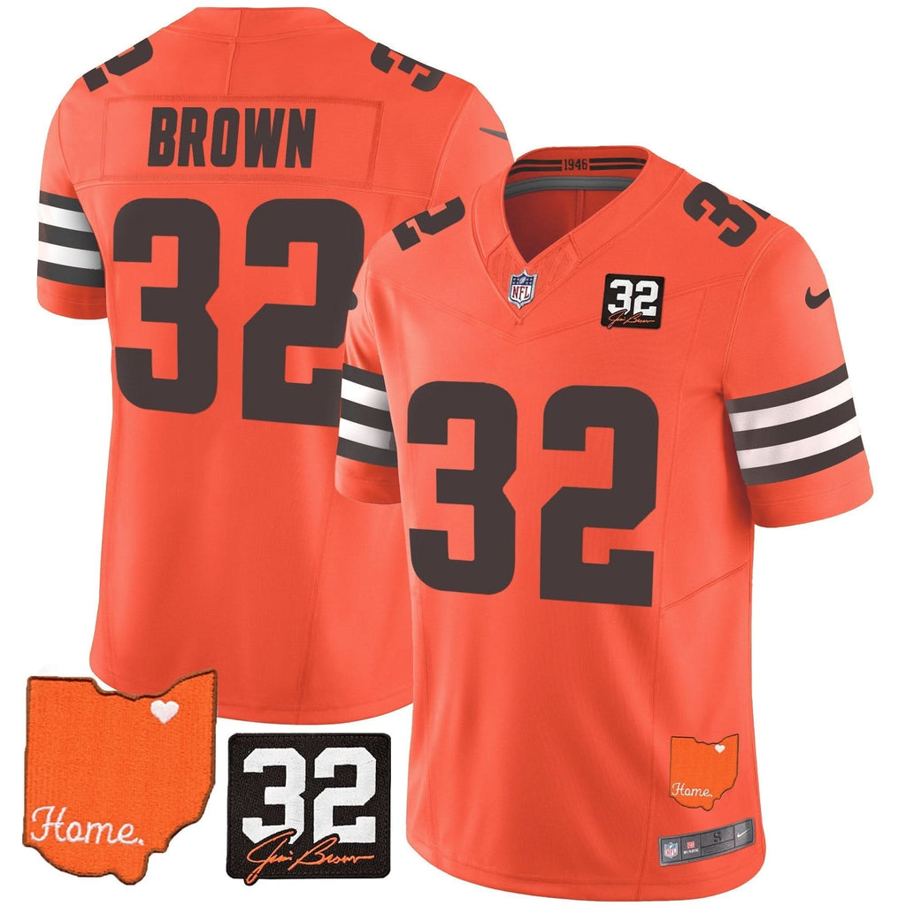 CLE #32 Jim Brown Memorial & Home Patch Vapor Limited Jersey