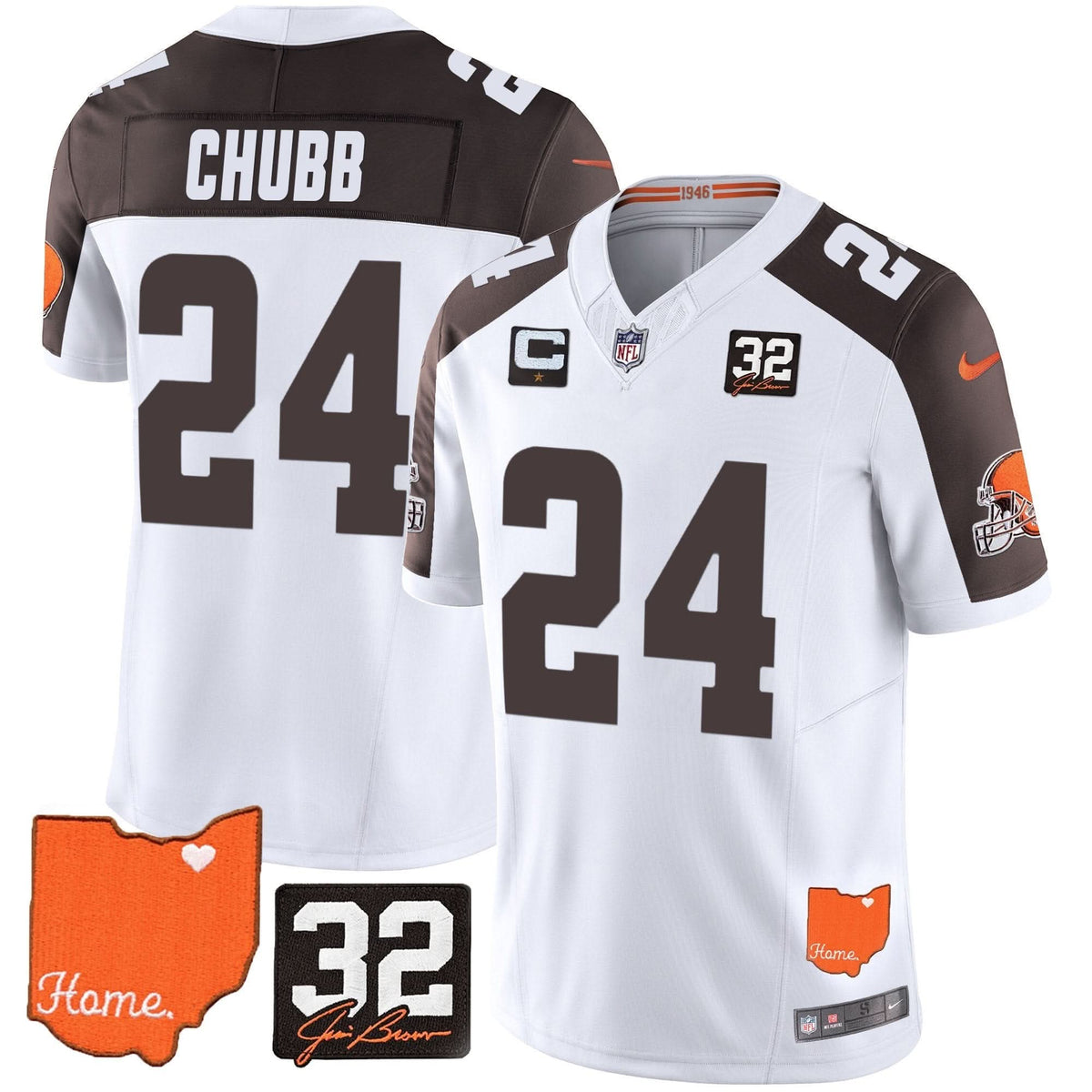 CLE #32 Jim Brown Memorial & Home Patch Vapor Limited Jersey