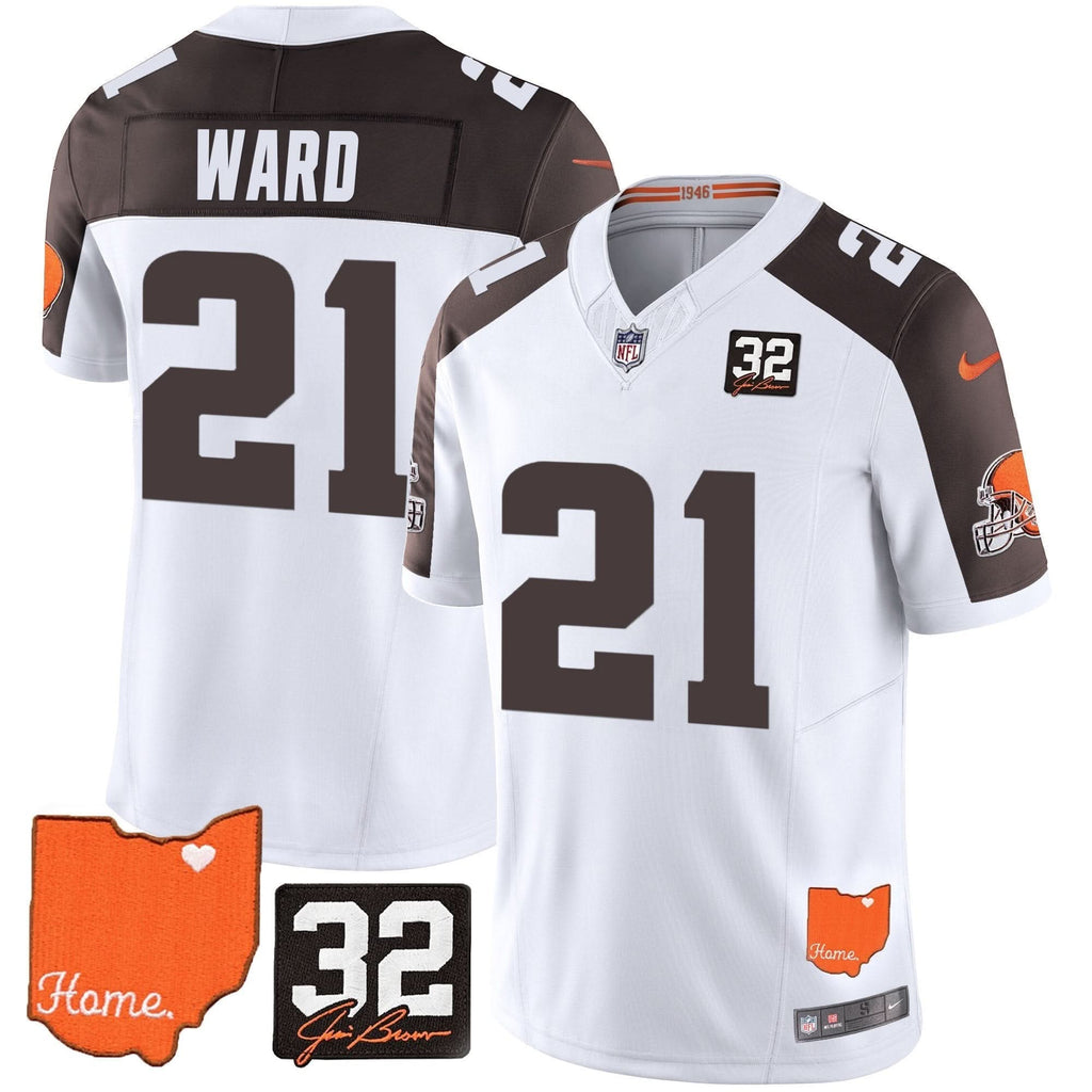 CLE #32 Jim Brown Memorial & Home Patch Vapor Limited Jersey