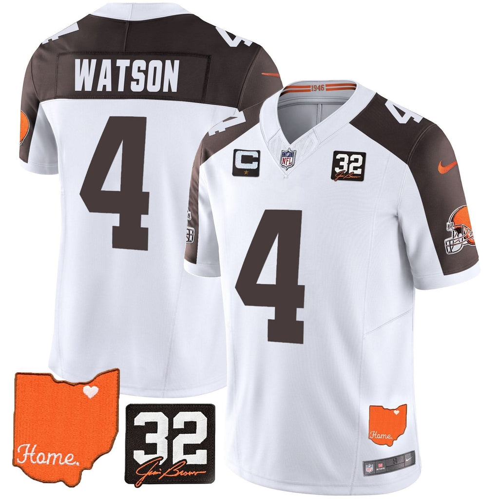 CLE #32 Jim Brown Memorial & Home Patch Vapor Limited Jersey