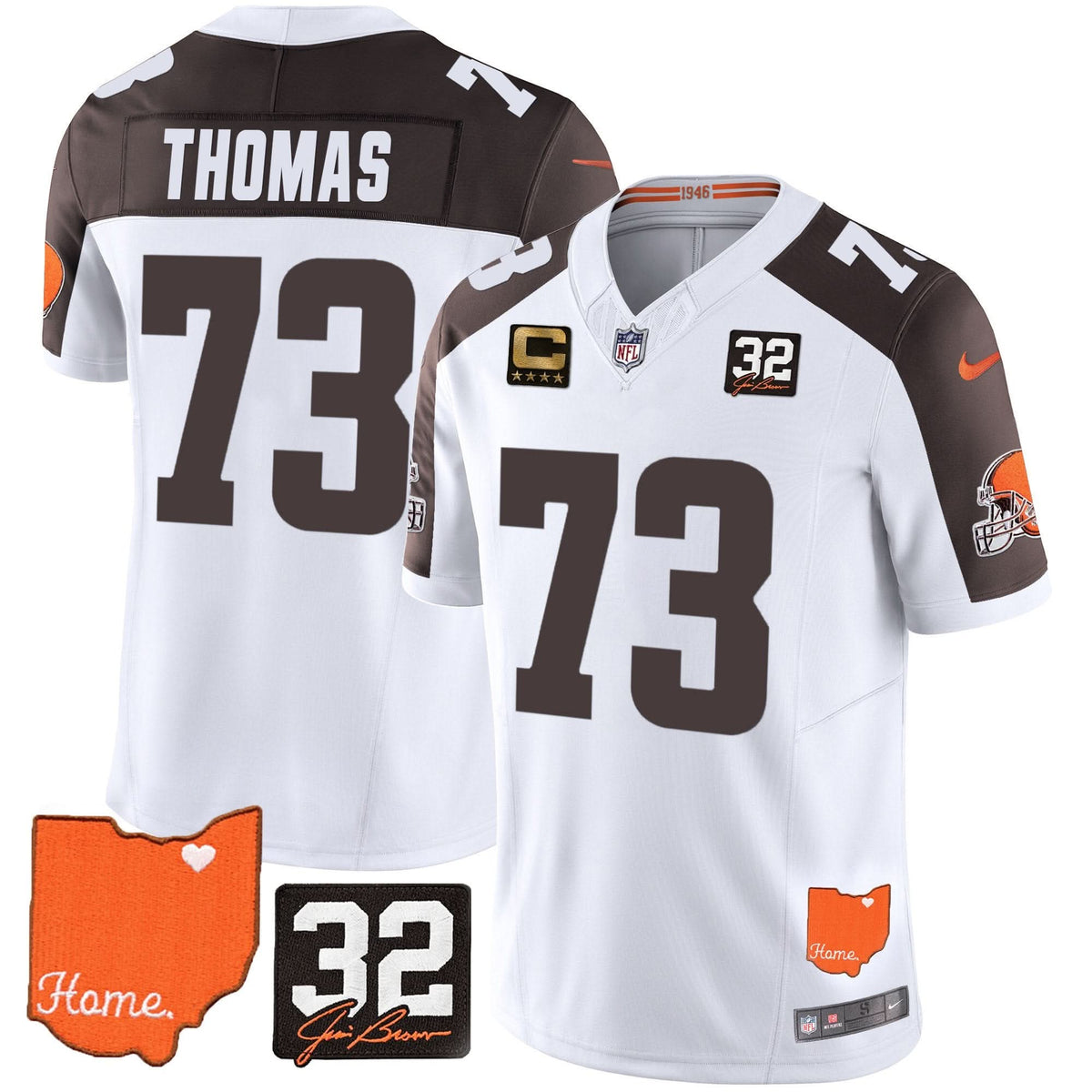 CLE #32 Jim Brown Memorial & Home Patch Vapor Limited Jersey