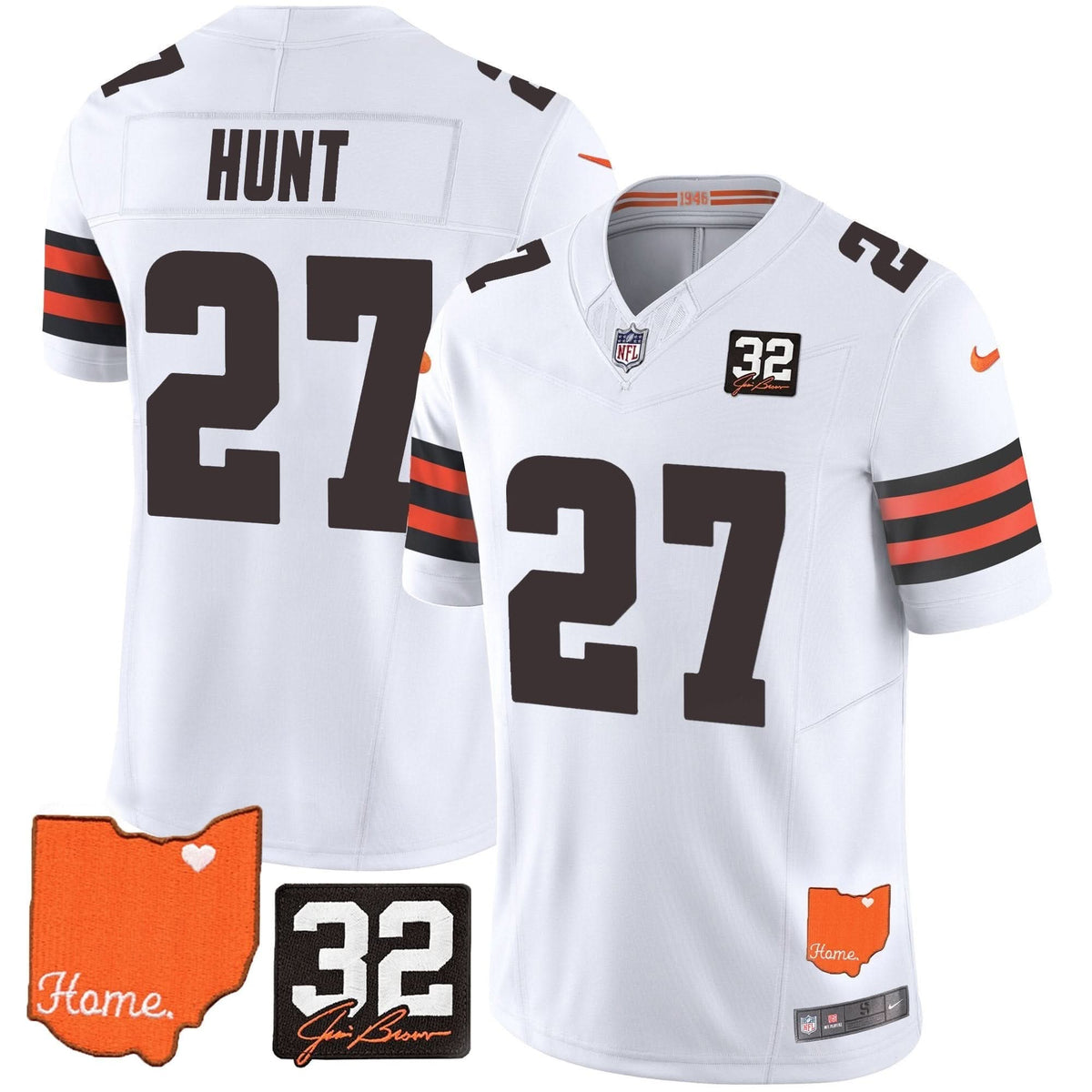 CLE #32 Jim Brown Memorial & Home Patch Vapor Limited Jersey