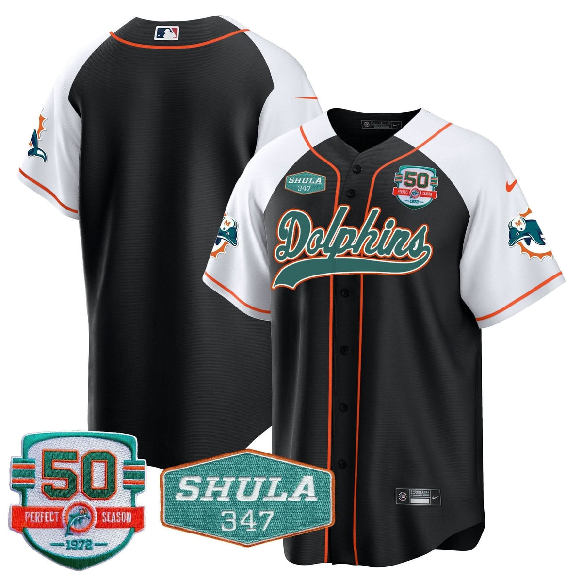 MIA 50th & Don Shula 347 Memorial Patch Baseball Jersey - All Stitched