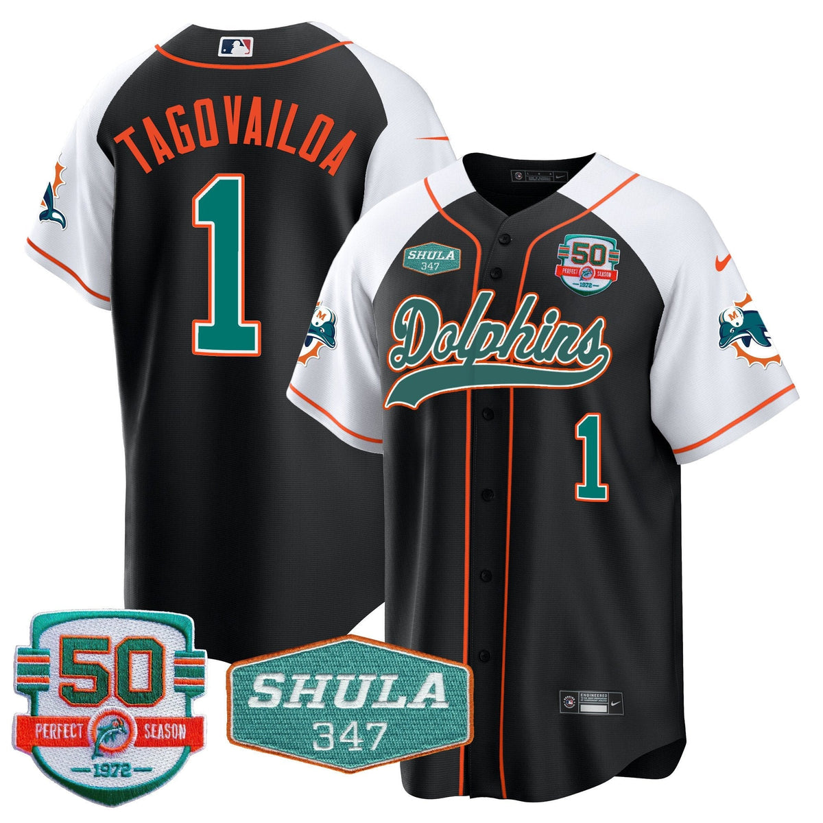 MIA 50th & Don Shula 347 Memorial Patch Baseball Jersey - All Stitched