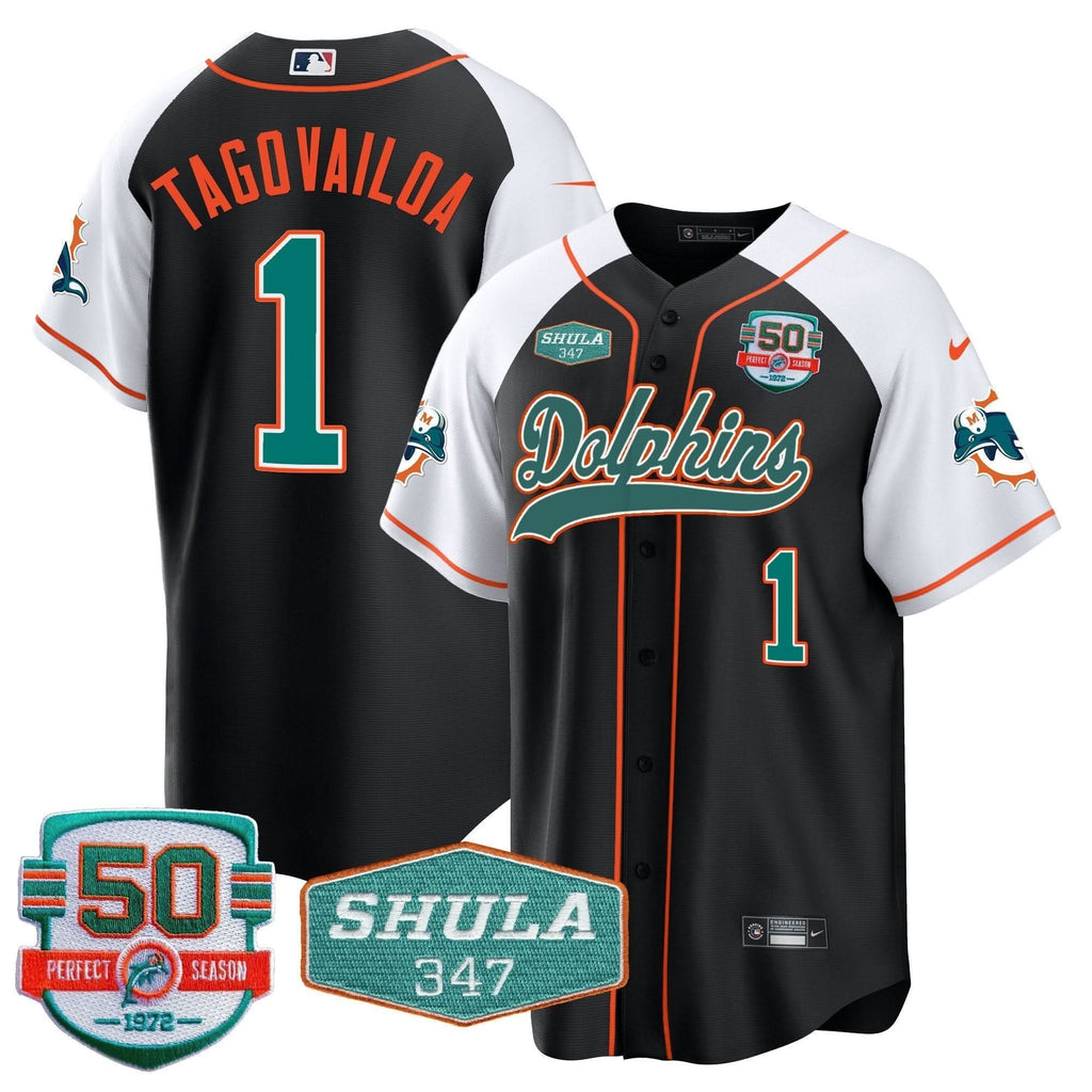 MIA 50th & Don Shula 347 Memorial Patch Baseball Jersey - All Stitched