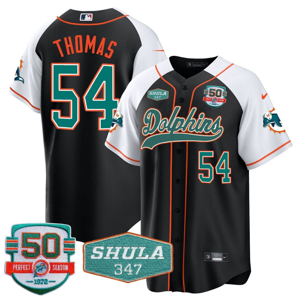 MIA 50th & Don Shula 347 Memorial Patch Baseball Jersey - All Stitched