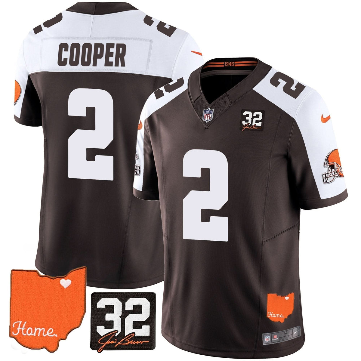 CLE #32 Jim Brown Memorial & Home Patch Vapor Limited Jersey