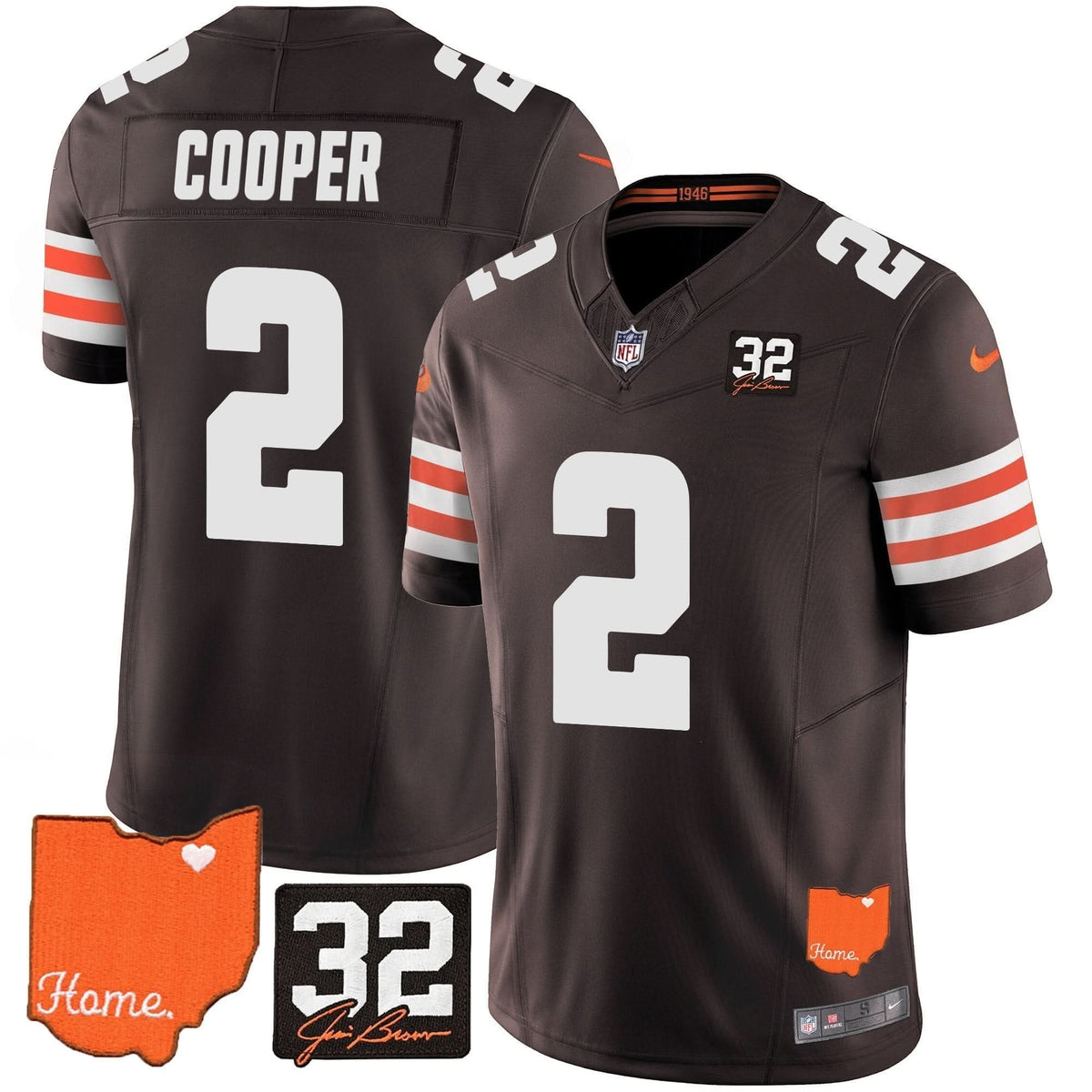 CLE #32 Jim Brown Memorial & Home Patch Vapor Limited Jersey