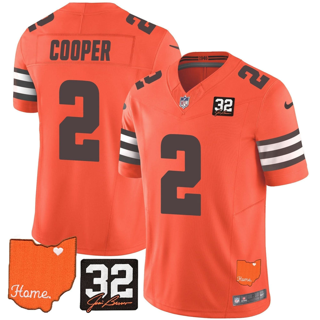 CLE #32 Jim Brown Memorial & Home Patch Vapor Limited Jersey