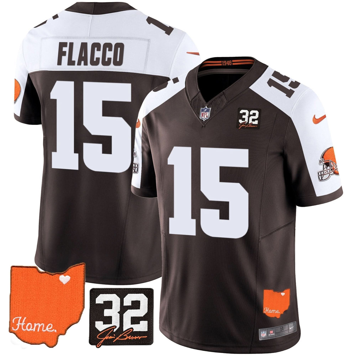 CLE #32 Jim Brown Memorial & Home Patch Vapor Limited Jersey