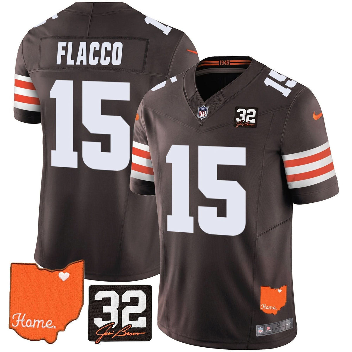 CLE #32 Jim Brown Memorial & Home Patch Vapor Limited Jersey