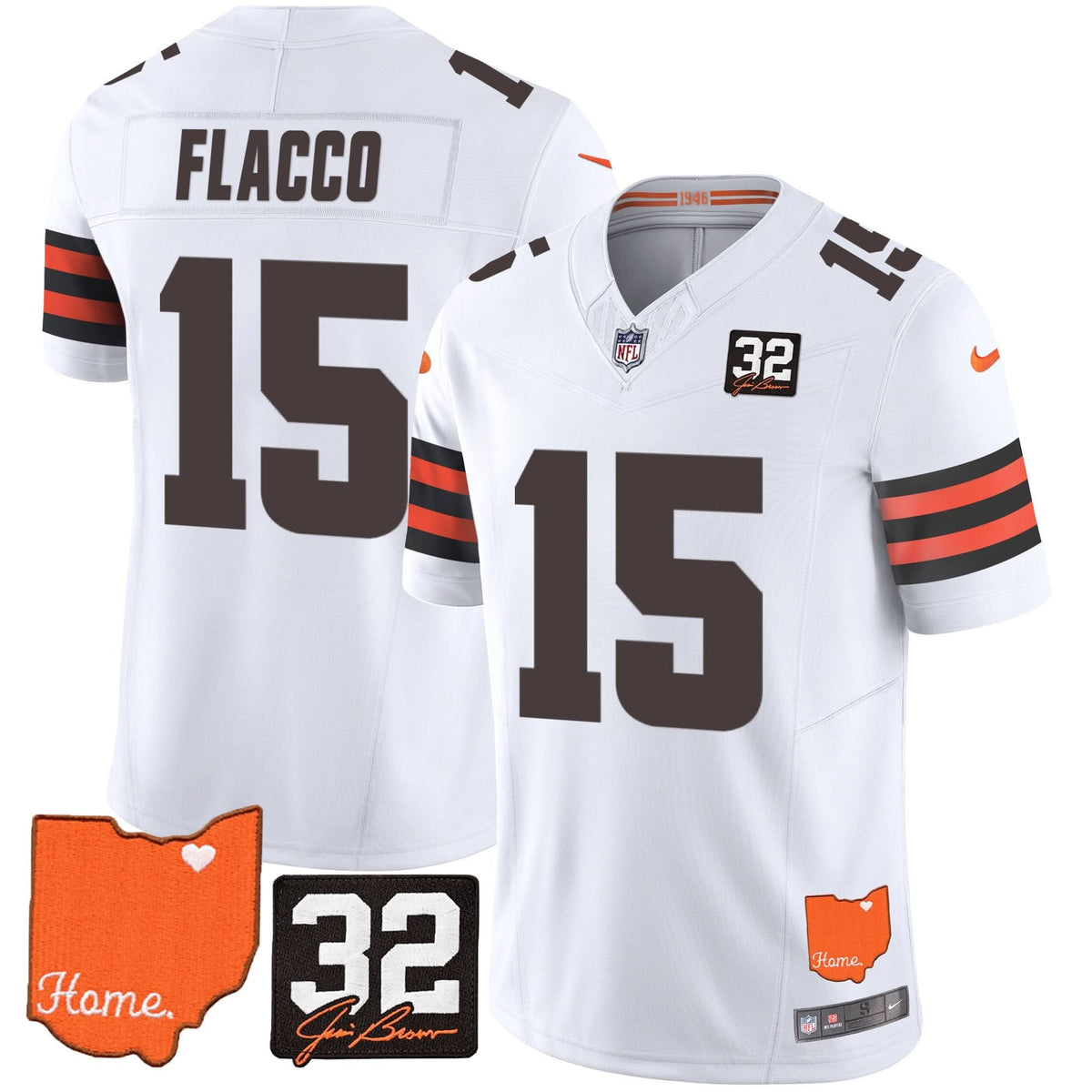 CLE #32 Jim Brown Memorial & Home Patch Vapor Limited Jersey