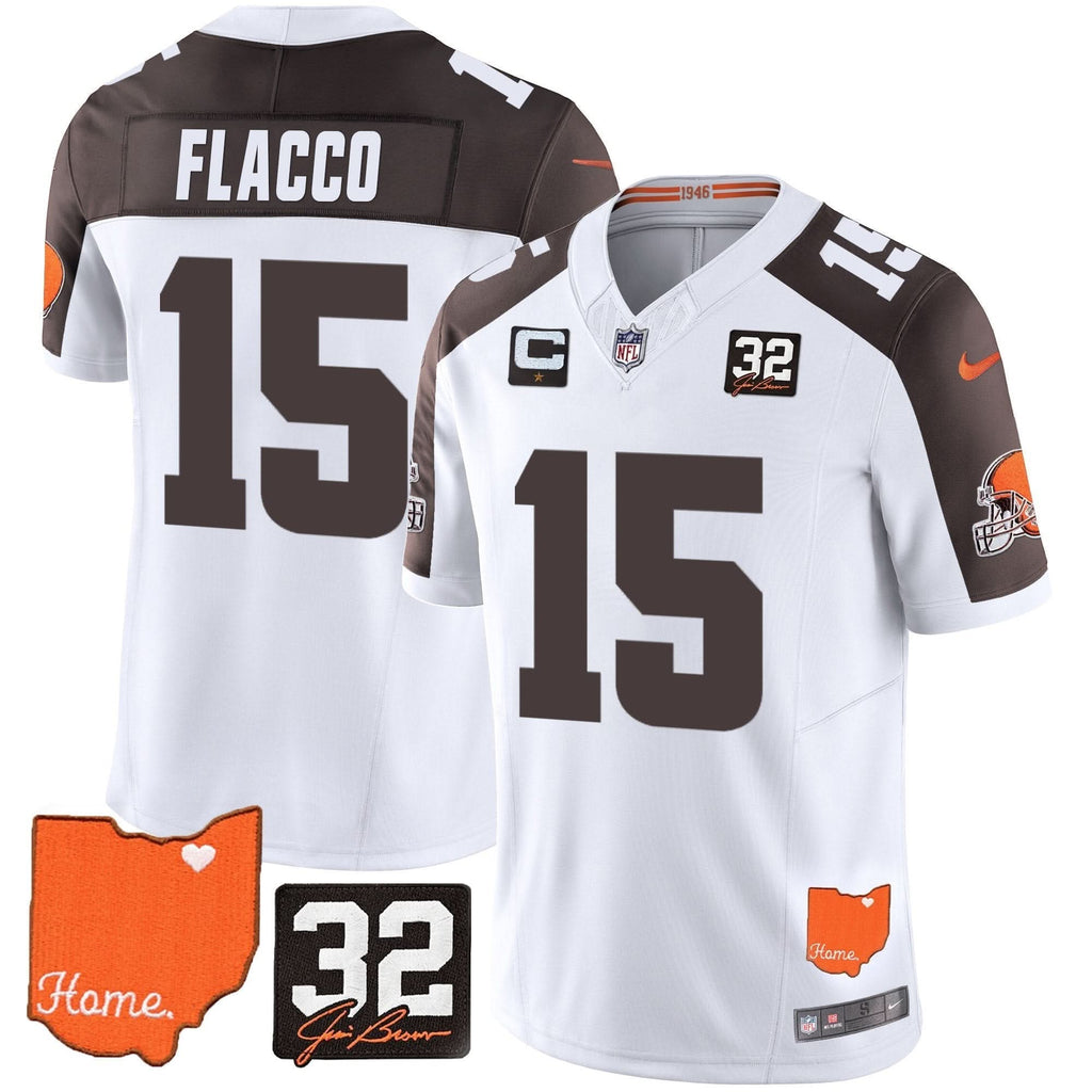 CLE #32 Jim Brown Memorial & Home Patch Vapor Limited Jersey