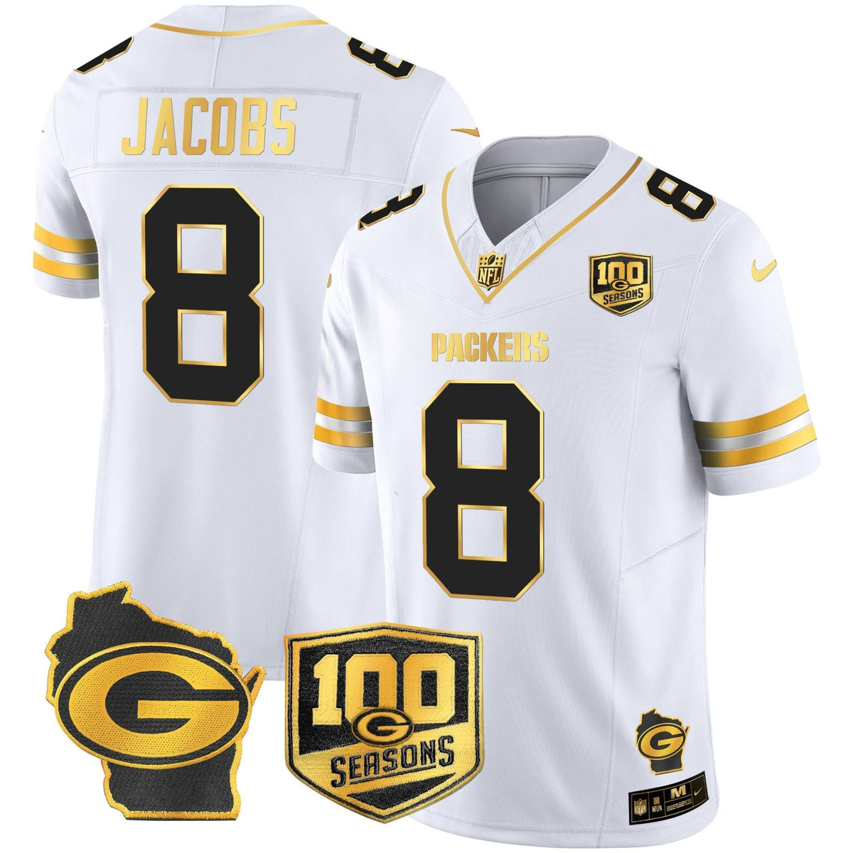 GB 100th Season & Home Patch Gold Vapor Limited Jersey â€“ All Stitched