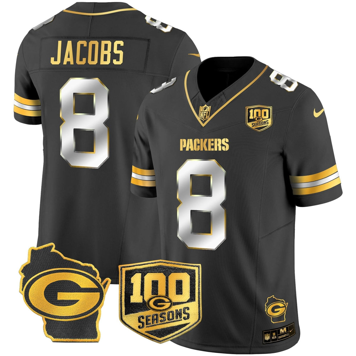 GB 100th Season & Home Patch Gold Vapor Limited Jersey â€“ All Stitched
