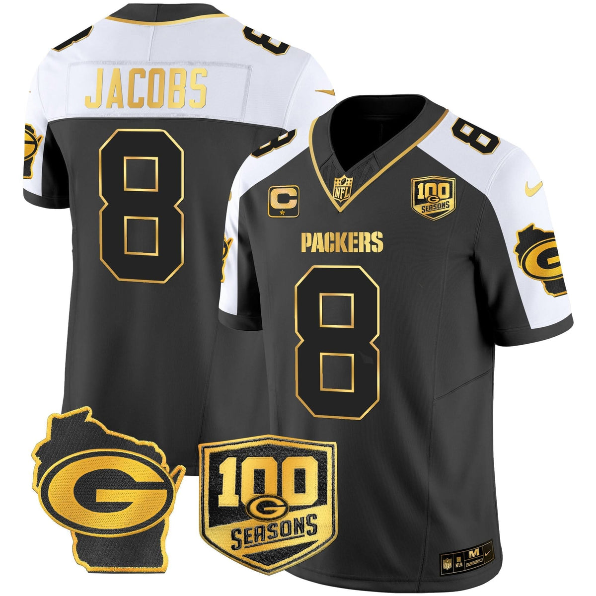 GB 100th Season & Home Patch Gold Vapor Limited Jersey â€“ All Stitched
