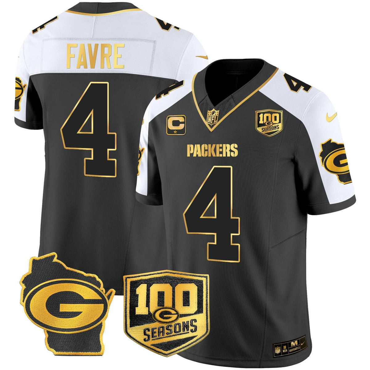 GB 100th Season & Home Patch Gold Vapor Limited Jersey â€“ All Stitched