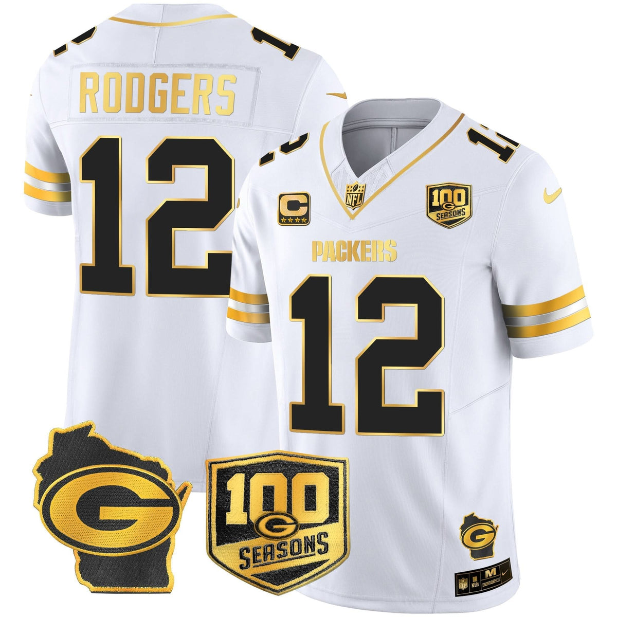 GB 100th Season & Home Patch Gold Vapor Limited Jersey â€“ All Stitched