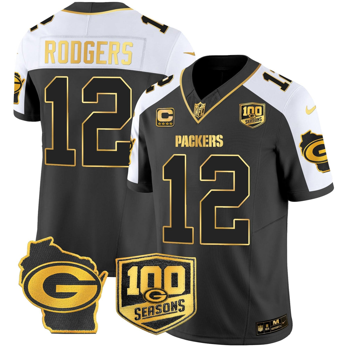 GB 100th Season & Home Patch Gold Vapor Limited Jersey â€“ All Stitched
