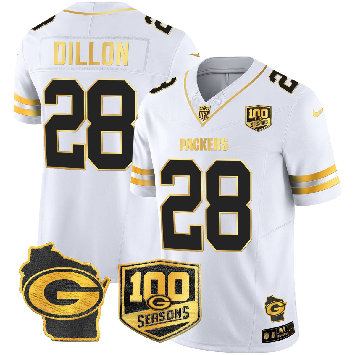 GB 100th Season & Home Patch Gold Vapor Limited Jersey â€“ All Stitched