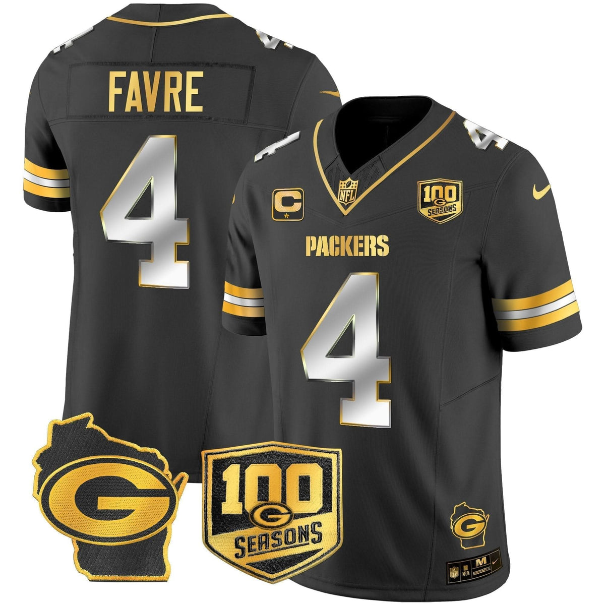 GB 100th Season & Home Patch Gold Vapor Limited Jersey