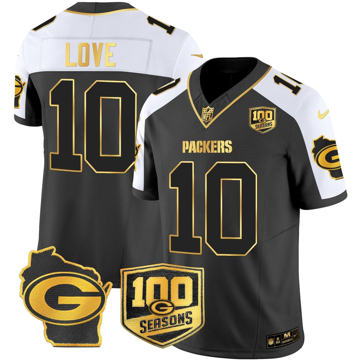 GB 100th Season & Home Patch Gold Vapor Limited Jersey â€“ All Stitched