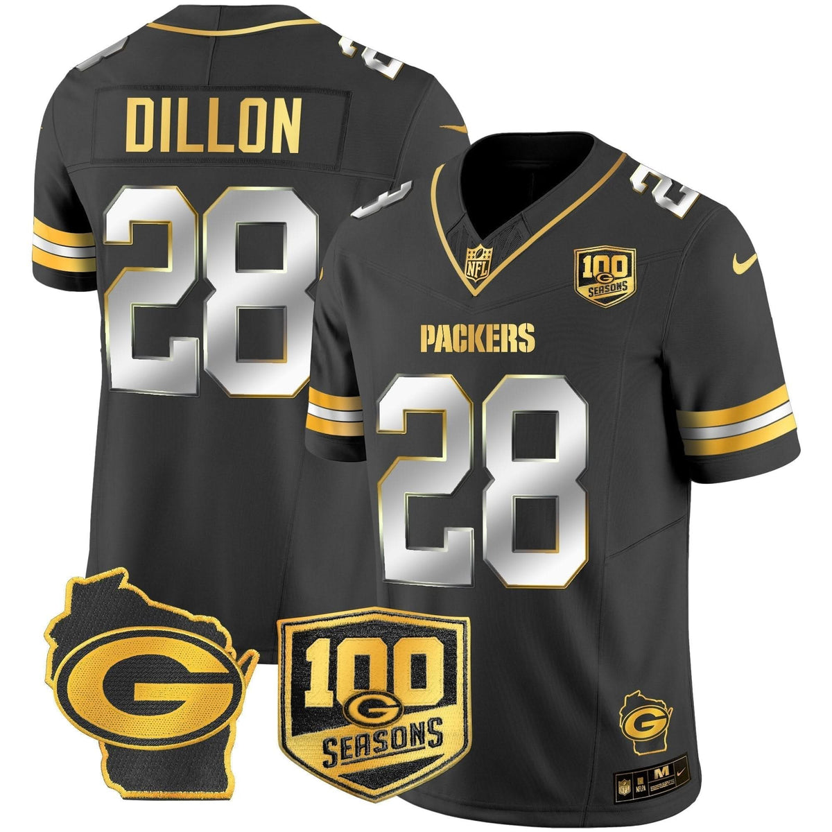 GB 100th Season & Home Patch Gold Vapor Limited Jersey