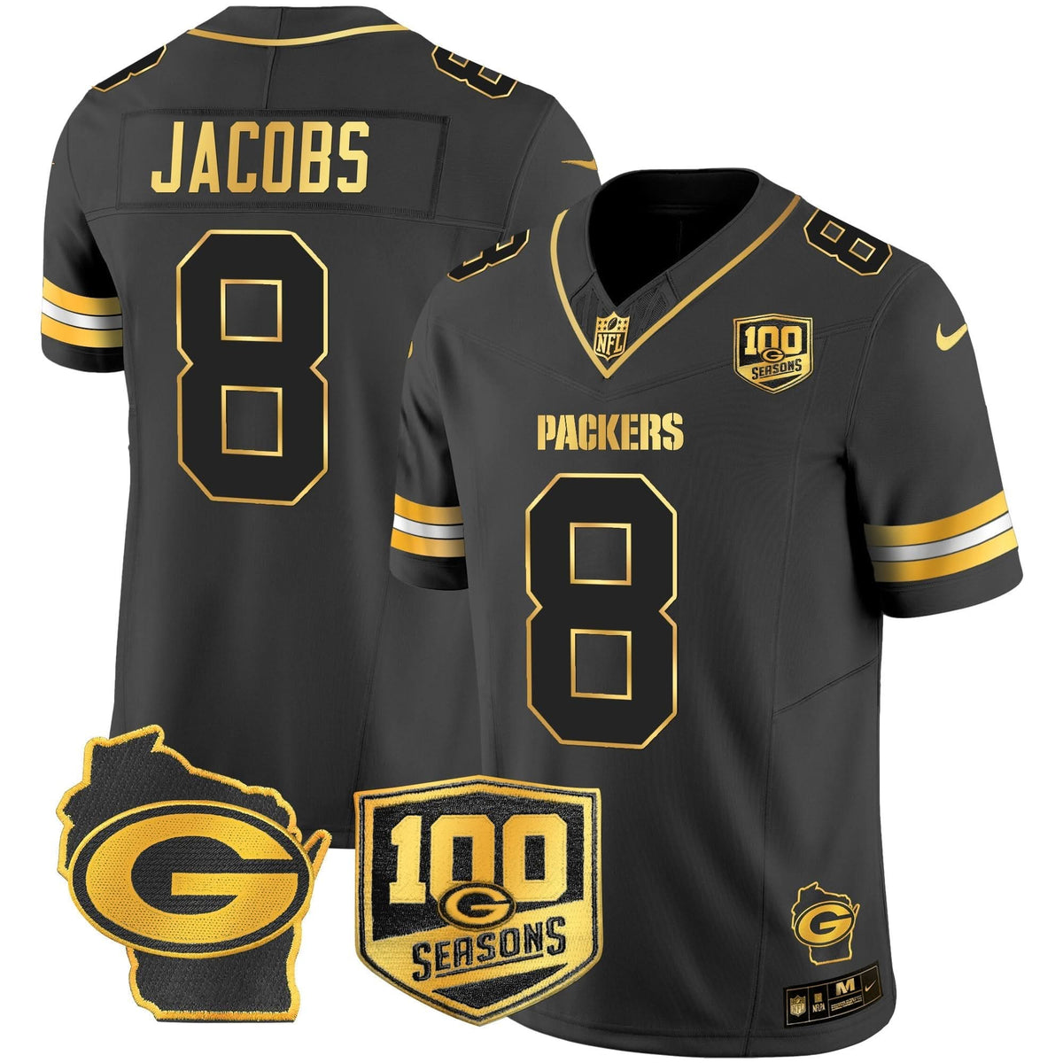 GB 100th Season & Home Patch Gold Vapor Limited Jersey â€“ All Stitched