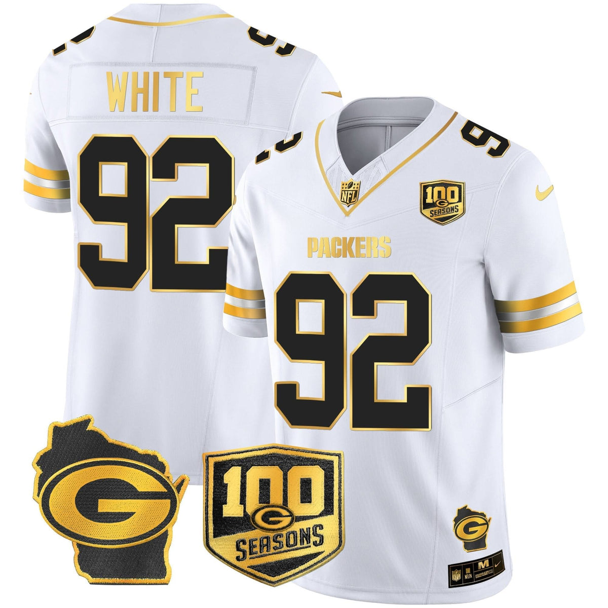 GB 100th Season & Home Patch Gold Vapor Limited Jersey â€“ All Stitched