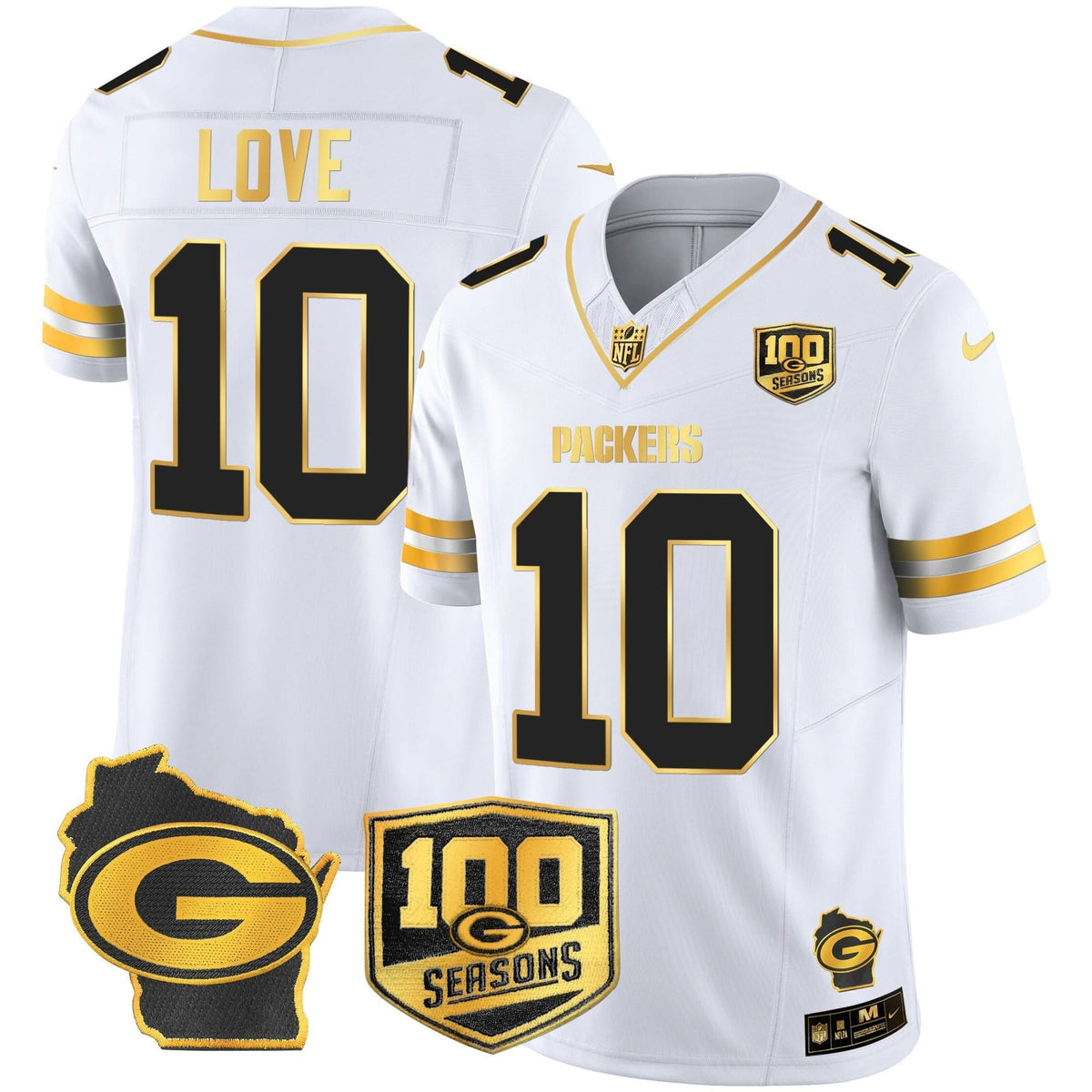 GB 100th Season & Home Patch Gold Vapor Limited Jersey â€“ All Stitched
