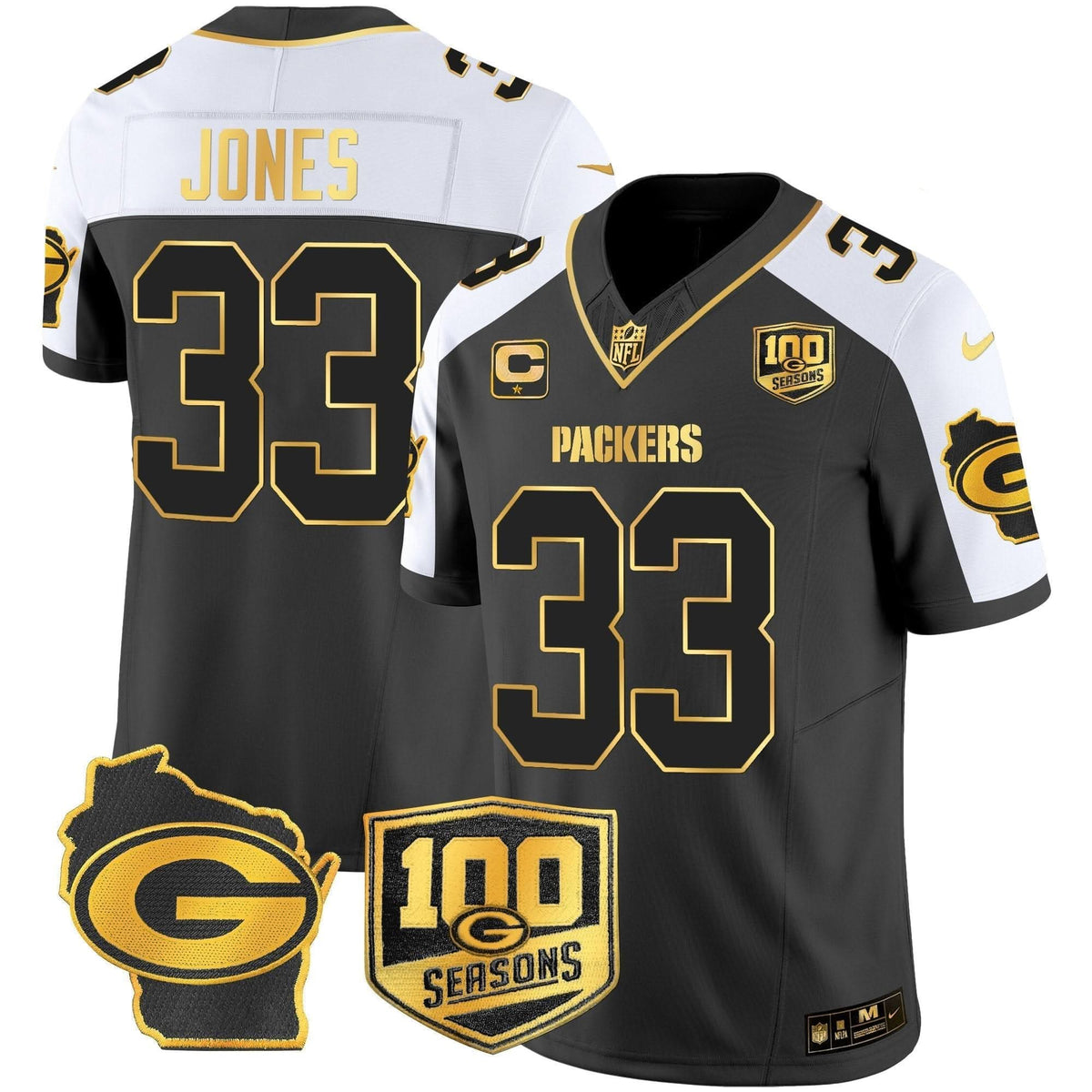 GB 100th Season & Home Patch Gold Vapor Limited Jersey