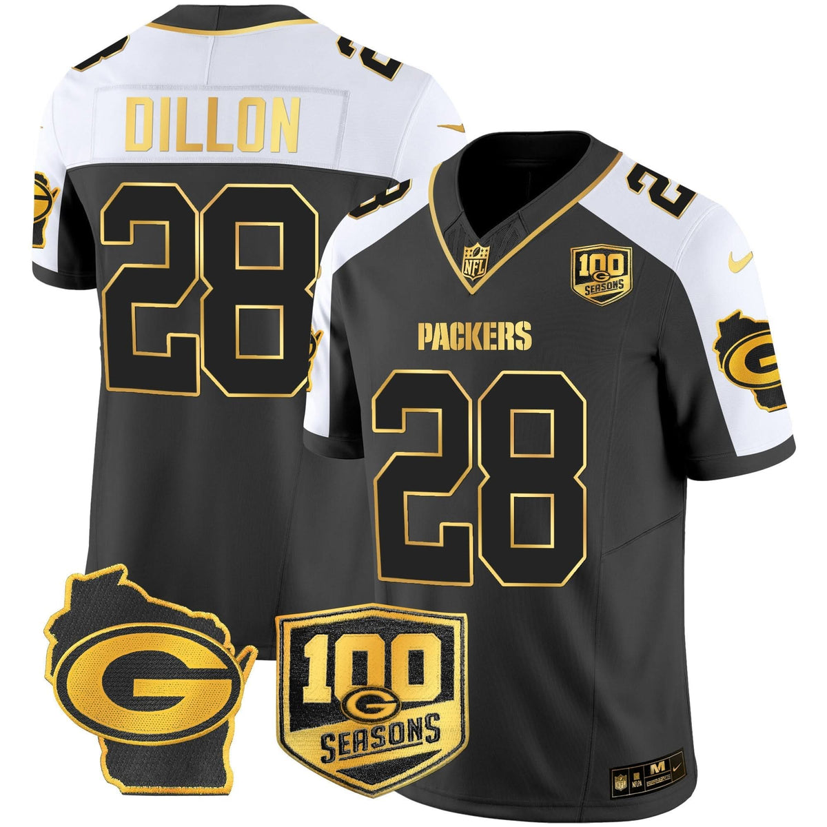 GB 100th Season & Home Patch Gold Vapor Limited Jersey â€“ All Stitched