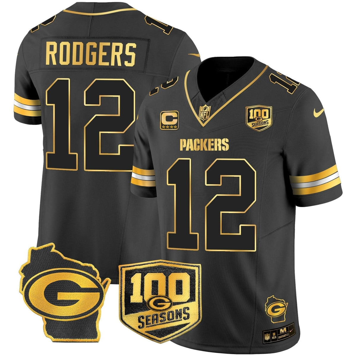 GB 100th Season & Home Patch Gold Vapor Limited Jersey