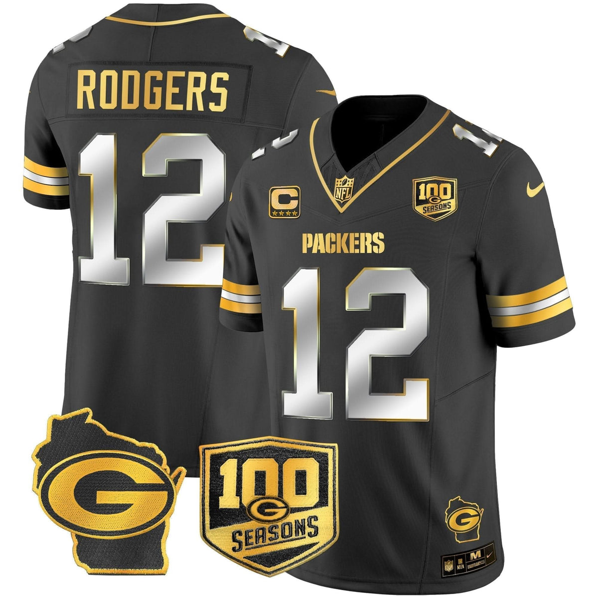 GB 100th Season & Home Patch Gold Vapor Limited Jersey