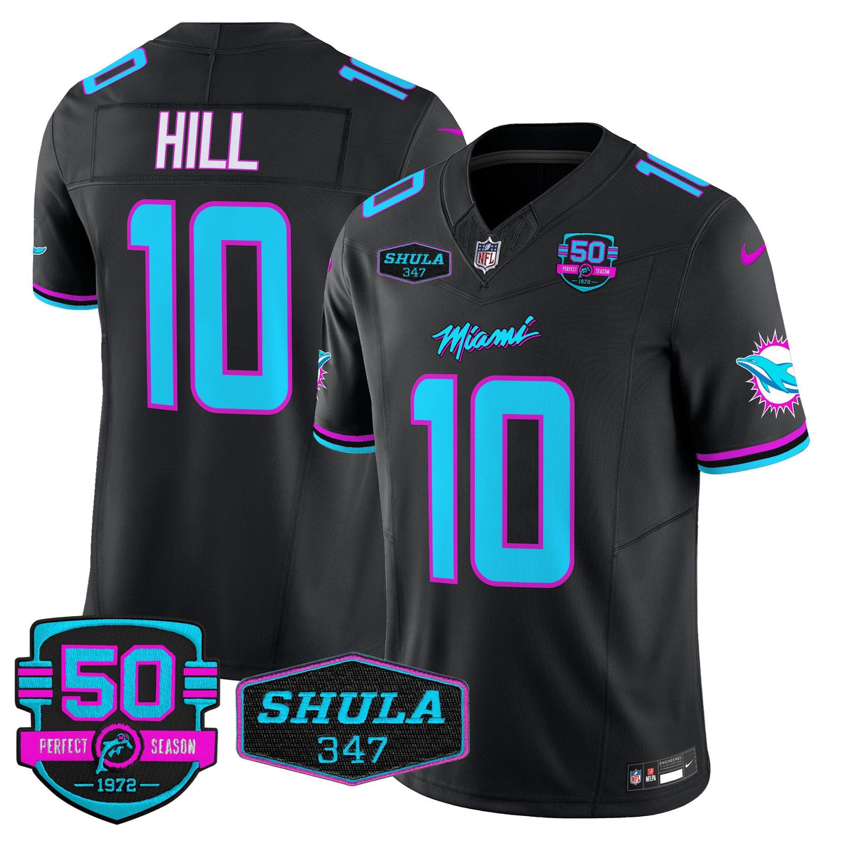 MIA "Miami Vice" Shula 347 & 50th Perfect Season Patch Vapor Limited Jersey