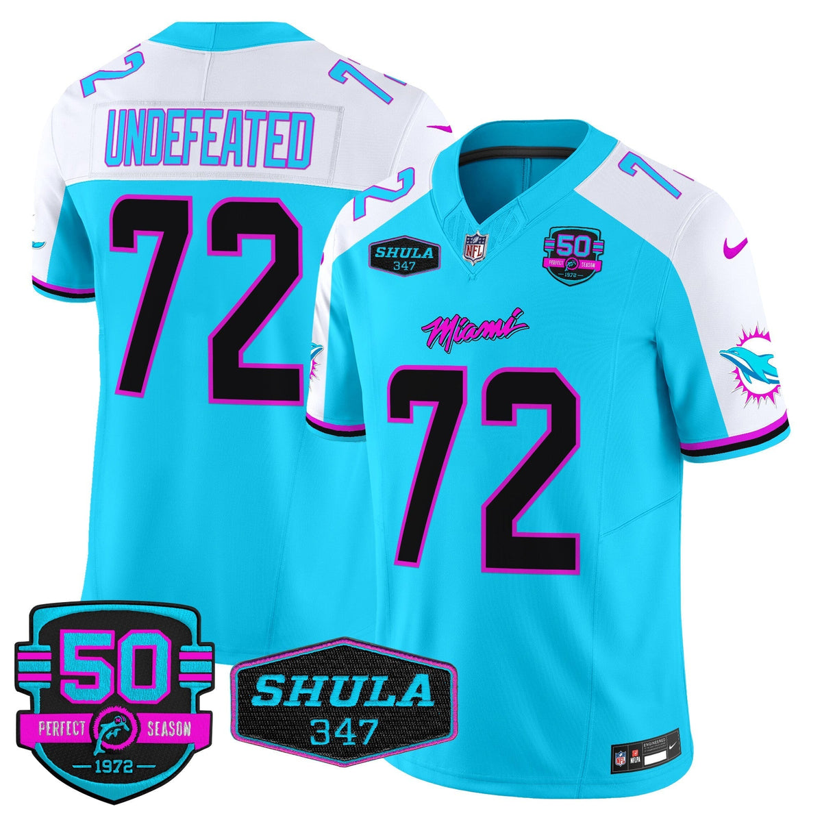 MIA "Miami Vice" Shula 347 & 50th Perfect Season Patch Vapor Limited Jersey