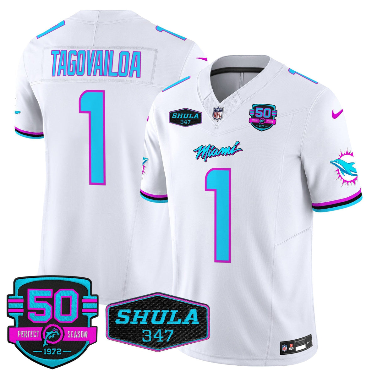 MIA "Miami Vice" Shula 347 & 50th Perfect Season Patch Vapor Limited Jersey