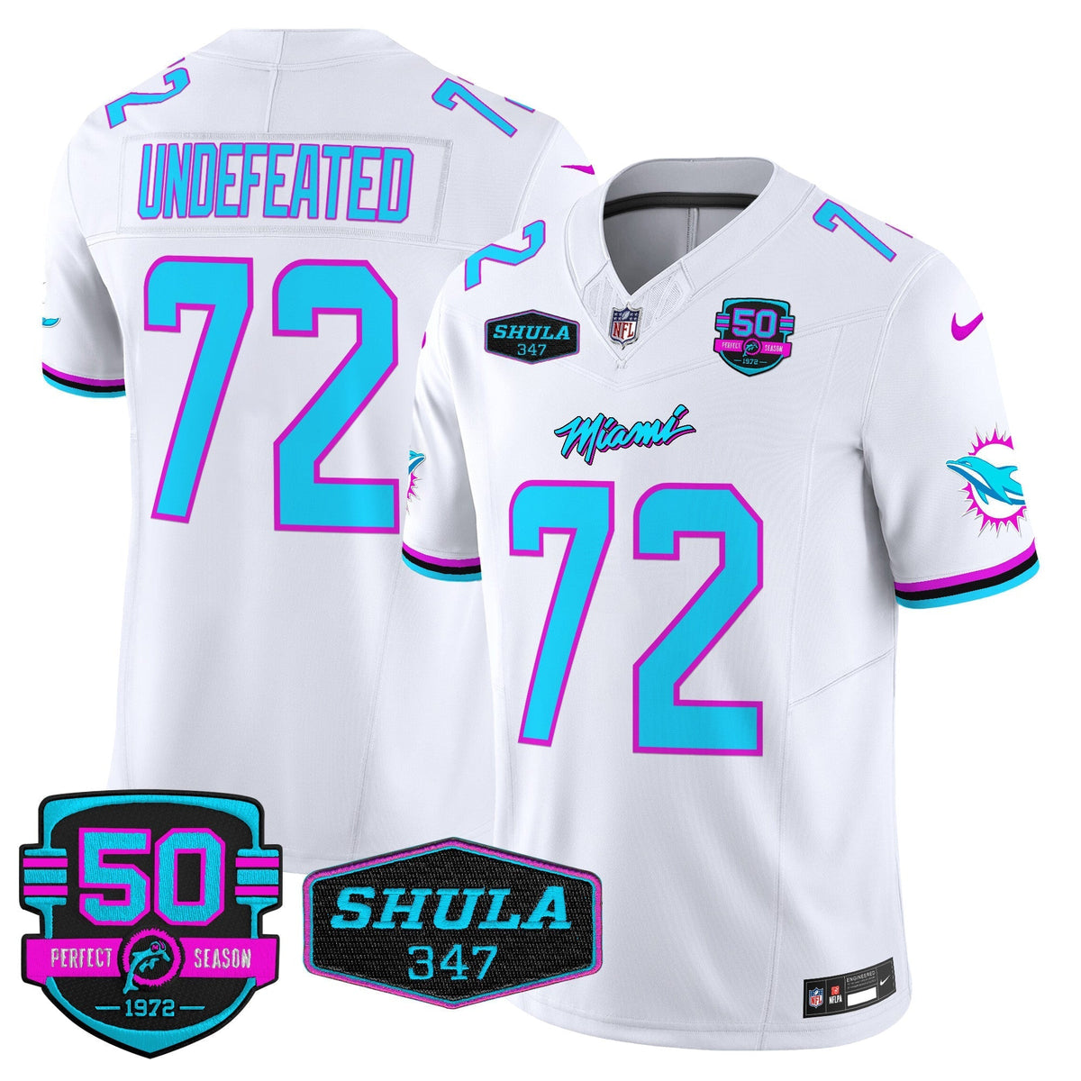 MIA "Miami Vice" Shula 347 & 50th Perfect Season Patch Vapor Limited Jersey