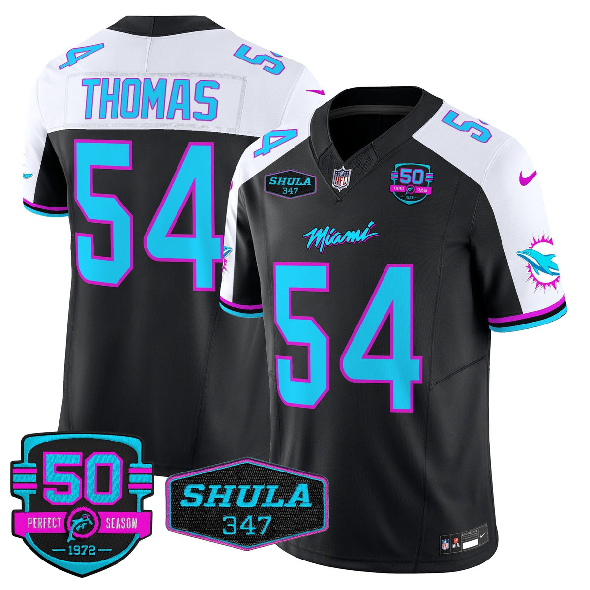 MIA "Miami Vice" Shula 347 & 50th Perfect Season Patch Vapor Limited Jersey